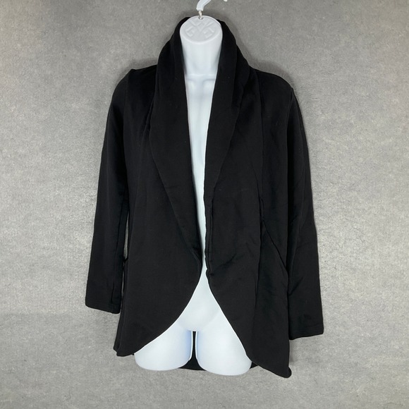James Perse Black Open Front Cardigan 100% Cotton Shawl Neck Jacket Size 2 (M)‎ - Picture 1 of 9